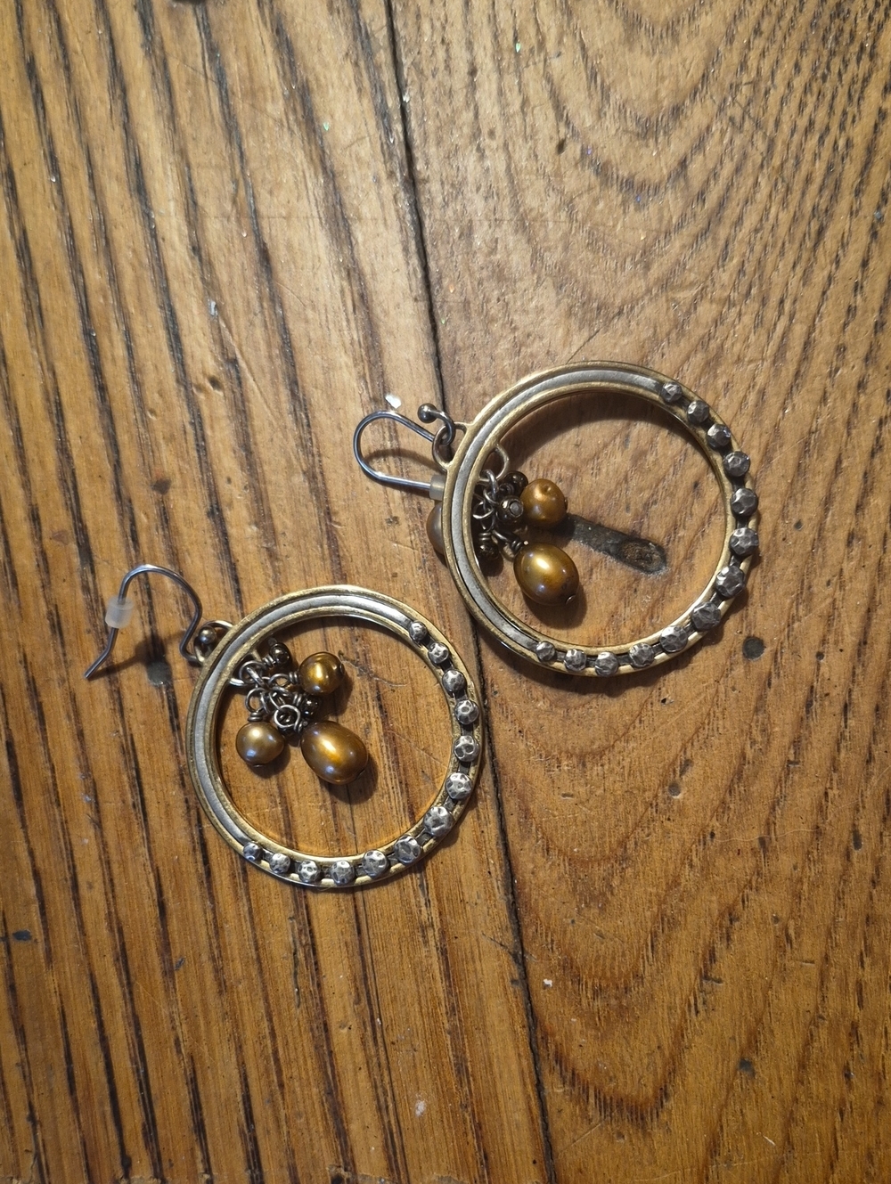 Retired Silpada Brass And Pearl Hoop Earings